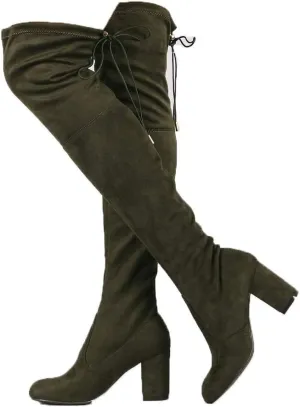 Women's Over The Knee Boots Stretchy Thigh High Chunky Block Heel Boots