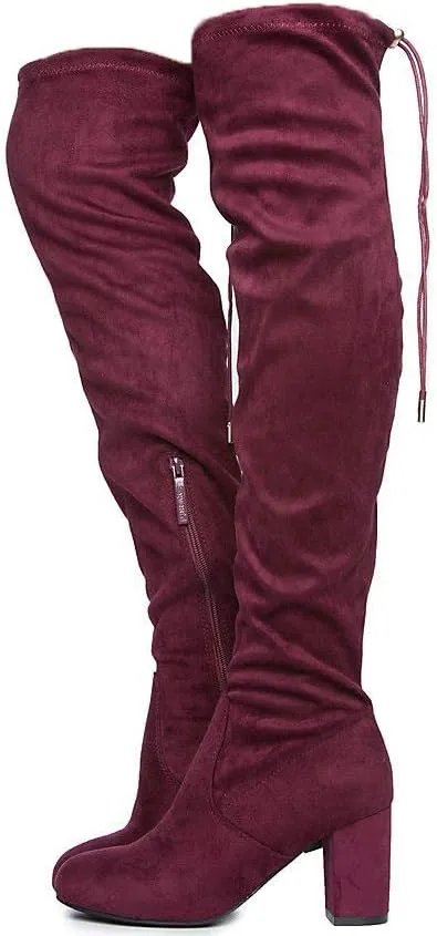 Women's Over The Knee Boots Stretchy Thigh High Chunky Block Heel Boots