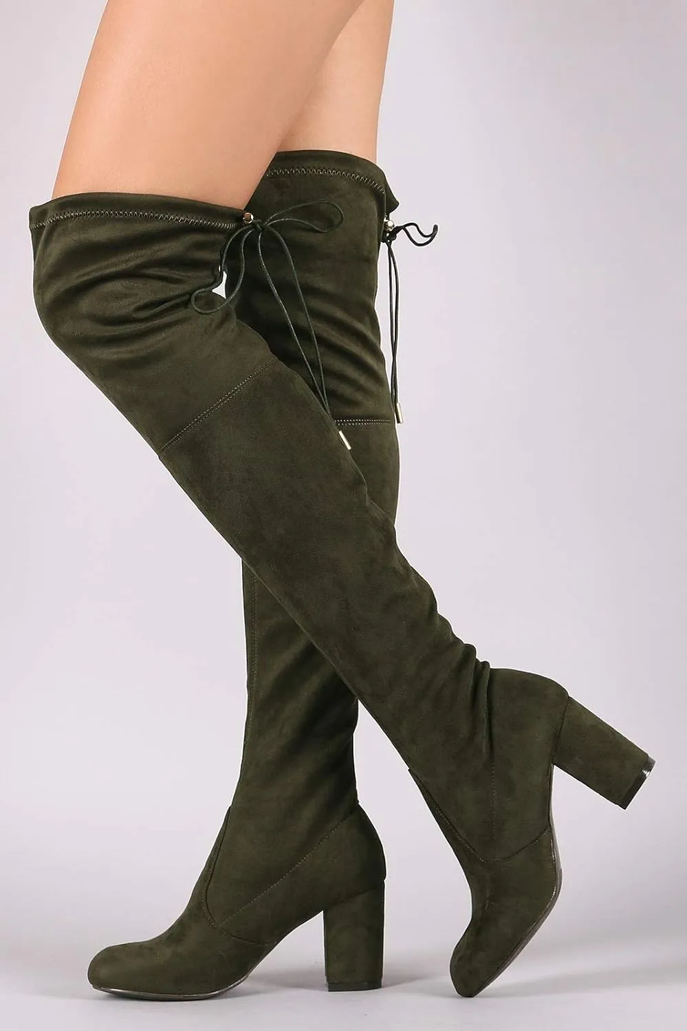Women's Over The Knee Boots Stretchy Thigh High Chunky Block Heel Boots