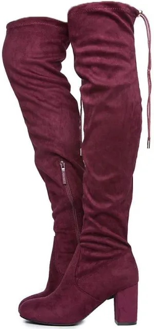Women's Over The Knee Boots Stretchy Thigh High Chunky Block Heel Boots