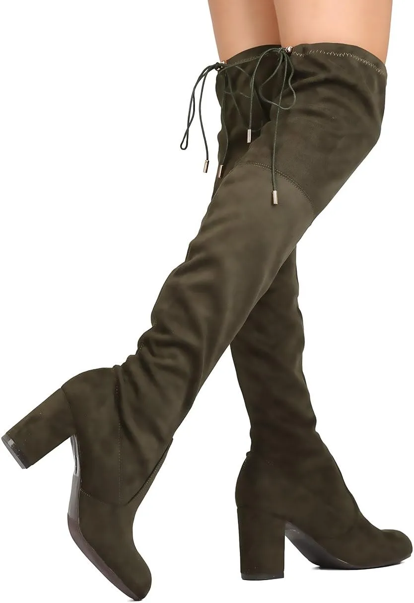 Women's Over The Knee Boots Stretchy Thigh High Chunky Block Heel Boots