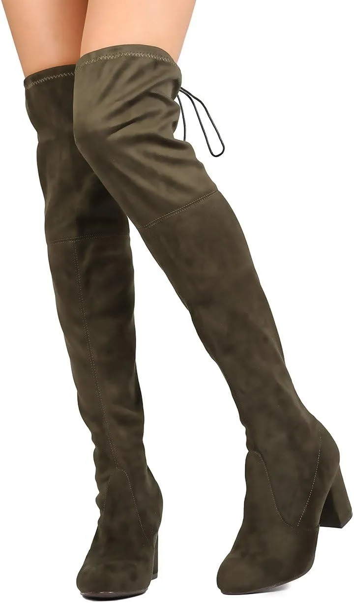 Women's Over The Knee Boots Stretchy Thigh High Chunky Block Heel Boots