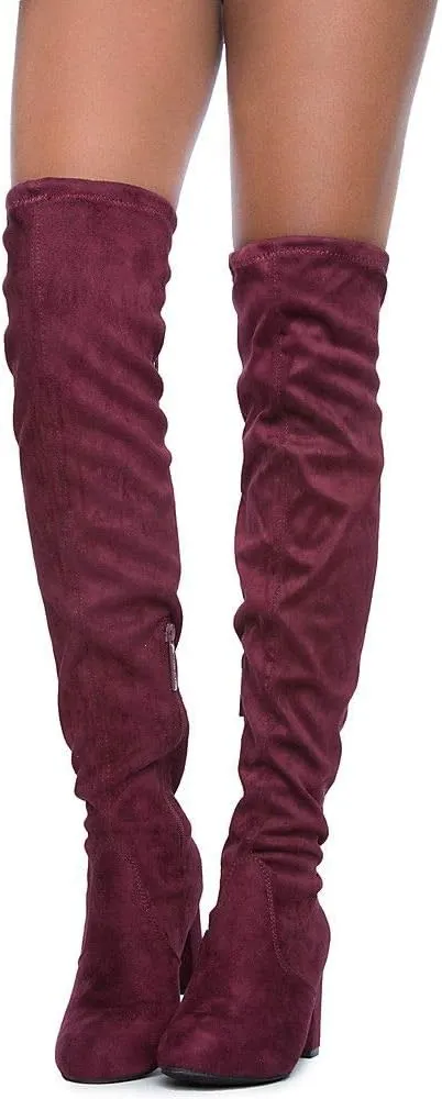 Women's Over The Knee Boots Stretchy Thigh High Chunky Block Heel Boots