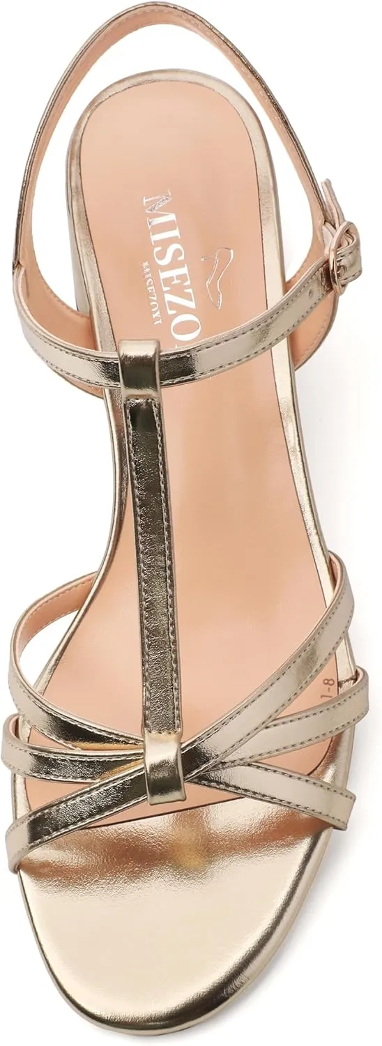 Womens Sandals, Open Toe Low Block Heel T-strap Sandals for Women, Round Peep Toe Ankle Strap Sandals with Buckle, Comfort Women Sandals 2"