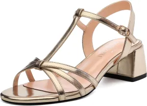 Womens Sandals, Open Toe Low Block Heel T-strap Sandals for Women, Round Peep Toe Ankle Strap Sandals with Buckle, Comfort Women Sandals 2"