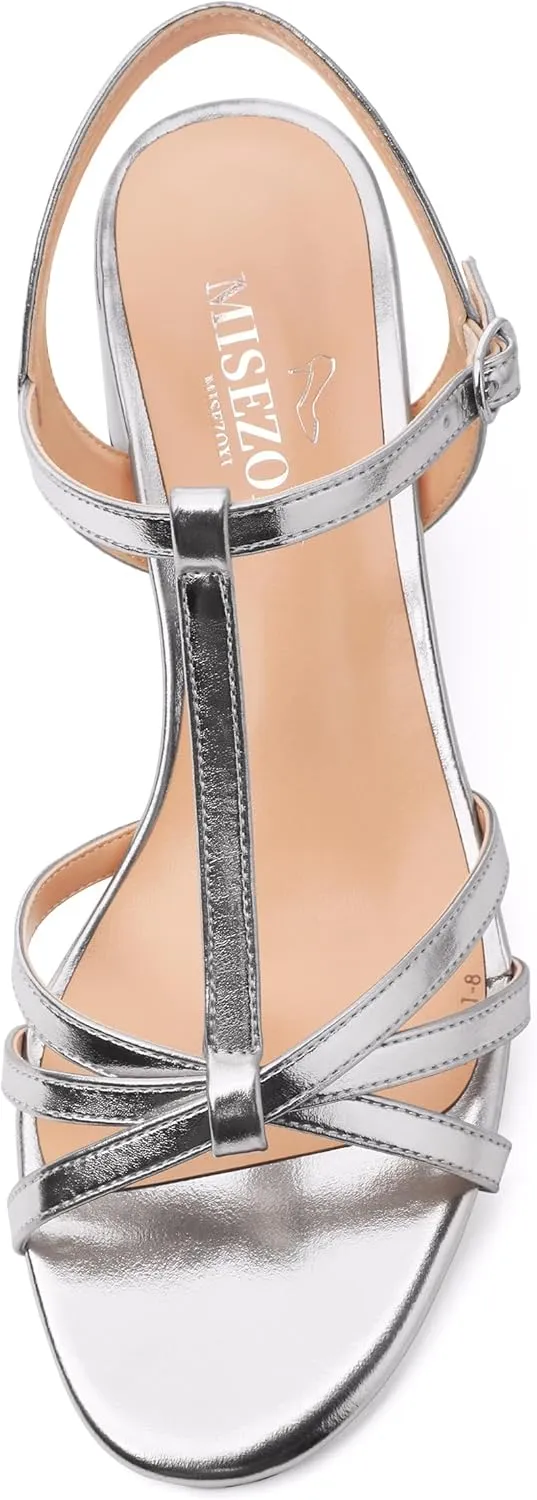 Womens Sandals, Open Toe Low Block Heel T-strap Sandals for Women, Round Peep Toe Ankle Strap Sandals with Buckle, Comfort Women Sandals 2"