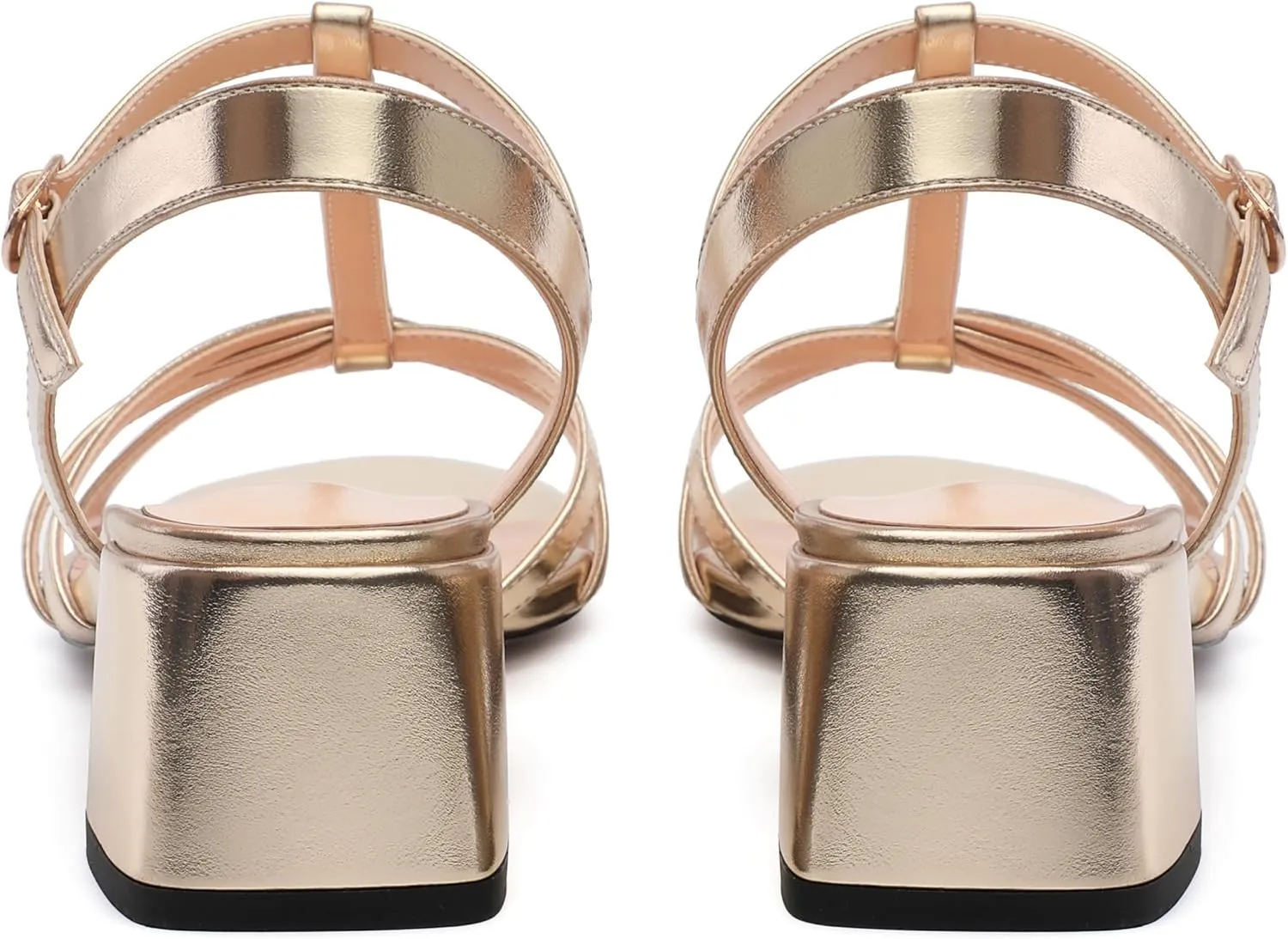 Womens Sandals, Open Toe Low Block Heel T-strap Sandals for Women, Round Peep Toe Ankle Strap Sandals with Buckle, Comfort Women Sandals 2"