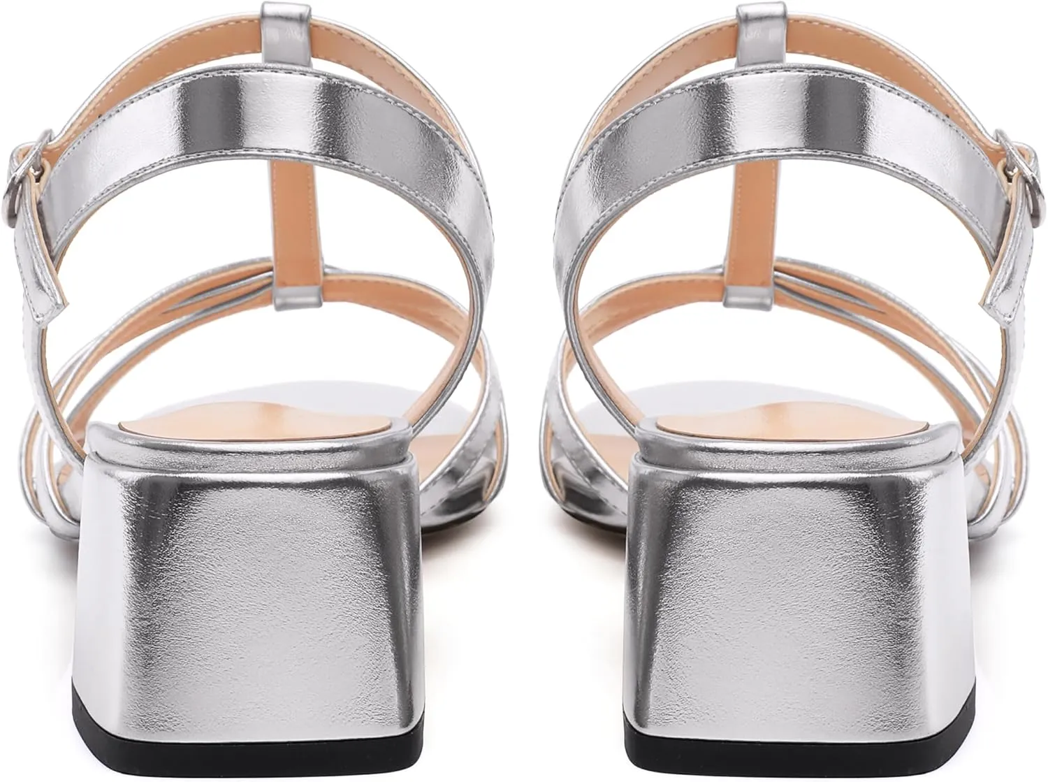 Womens Sandals, Open Toe Low Block Heel T-strap Sandals for Women, Round Peep Toe Ankle Strap Sandals with Buckle, Comfort Women Sandals 2"
