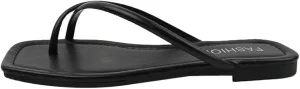 Women's Slide Sandals Flat Strappy Square Toe Ring Thongs Slide Sandals Comfortable Wide Feet Friendly