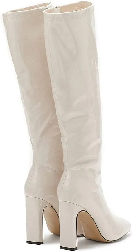 Women's Solid Slouch Block Heel Pointed Toe Over The Knee Boots