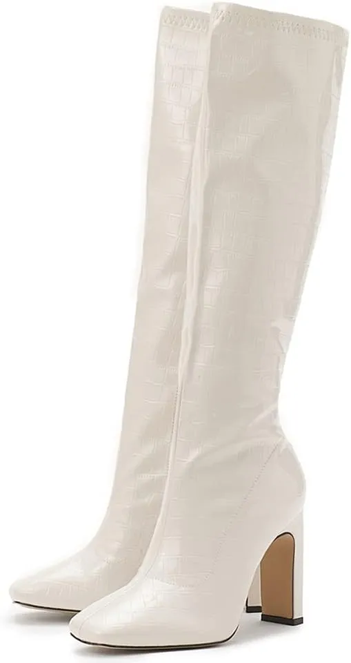 Women's Solid Slouch Block Heel Pointed Toe Over The Knee Boots