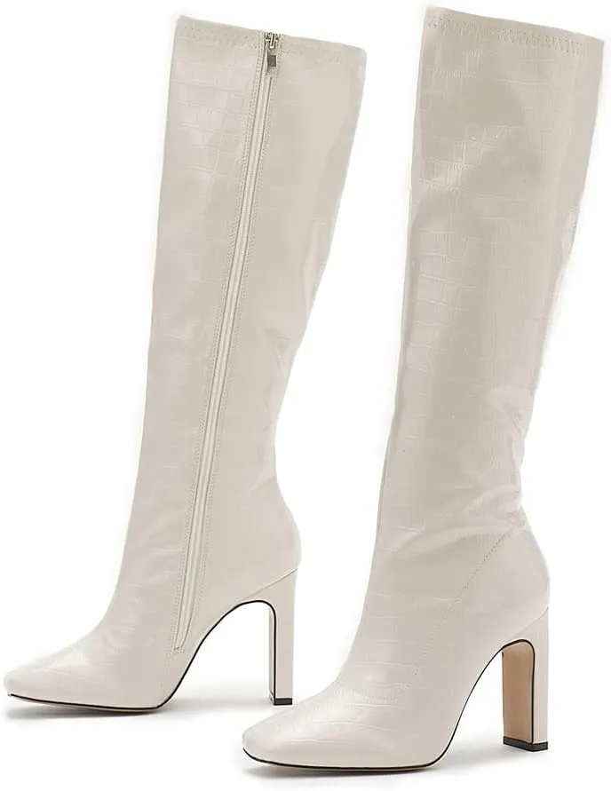 Women's Solid Slouch Block Heel Pointed Toe Over The Knee Boots