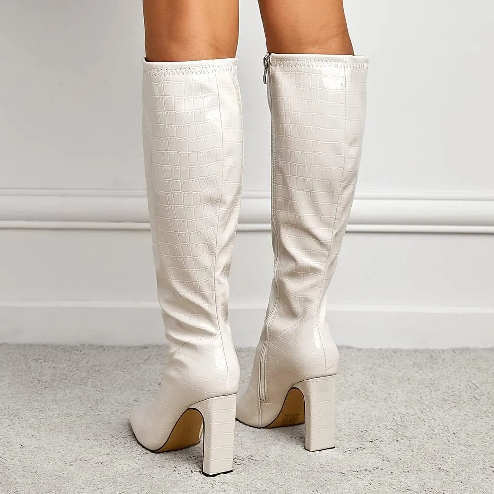 Women's Solid Slouch Block Heel Pointed Toe Over The Knee Boots