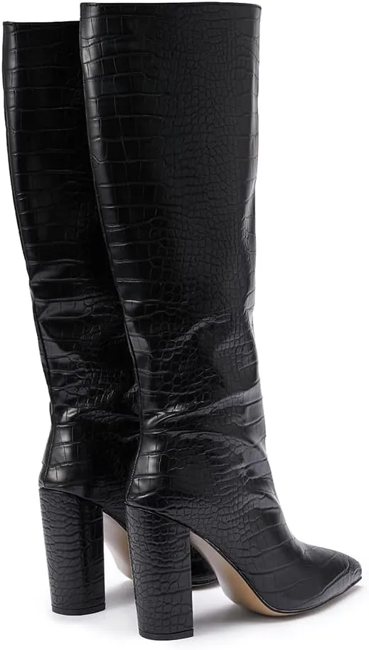 Women's Solid Slouch Block Heel Pointed Toe Over The Knee Boots