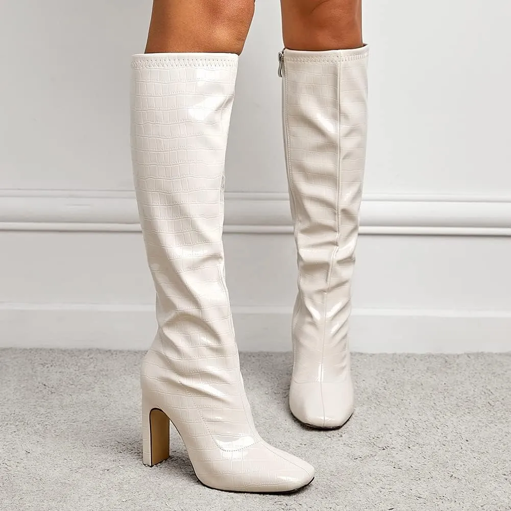 Women's Solid Slouch Block Heel Pointed Toe Over The Knee Boots