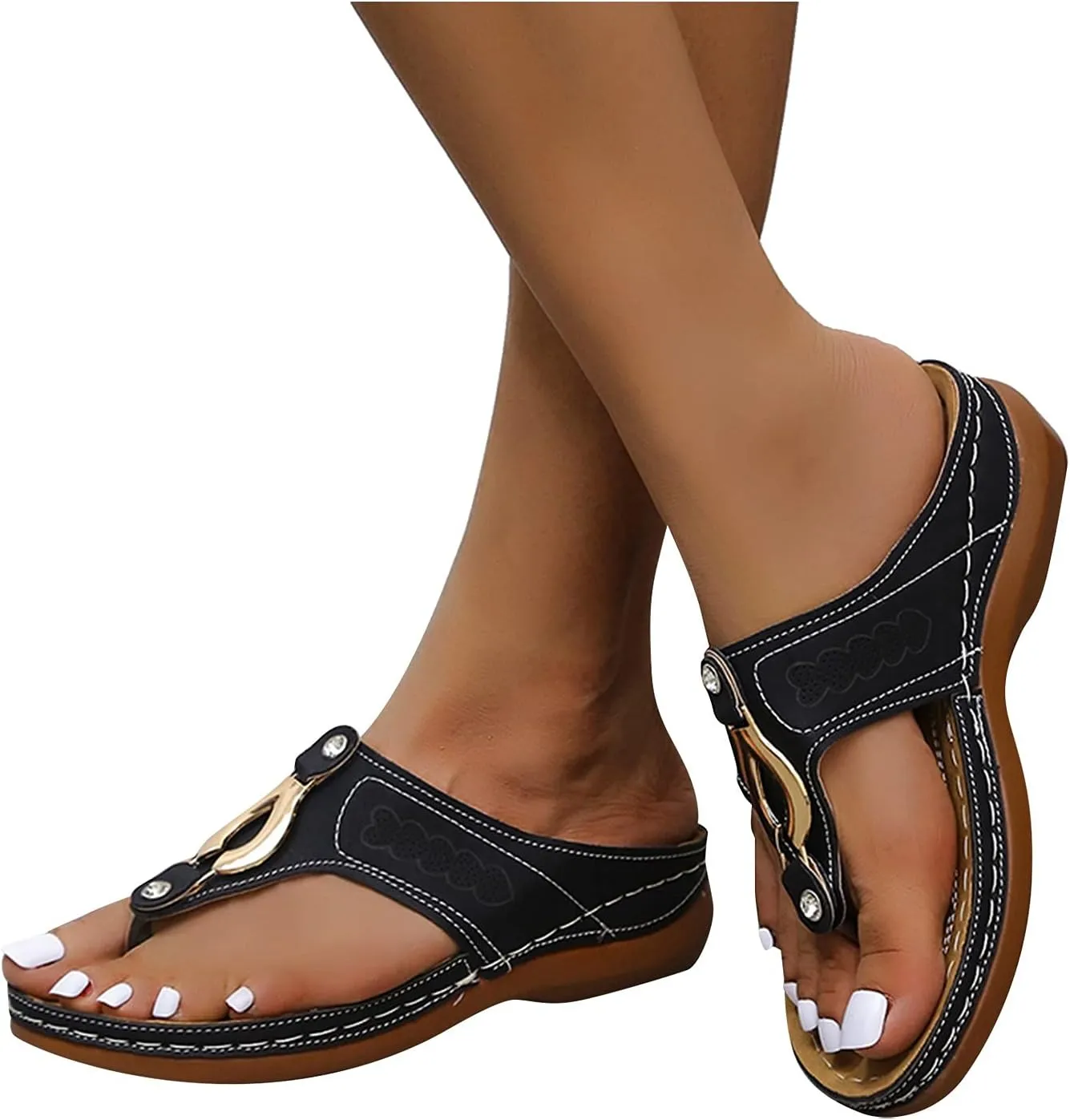 Womens Sport Flip Flops Comfort Orthotic Thong Sandals Wide Width Platform Wedge Beach Sandal for Woman Hollow Comfortable Boho Dressy Summer 2025 Cute Orthopedic