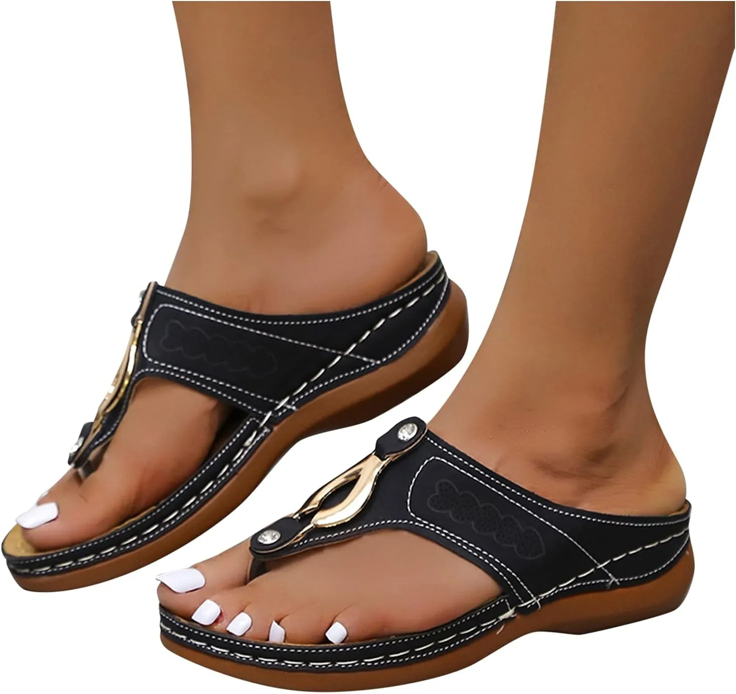 Womens Sport Flip Flops Comfort Orthotic Thong Sandals Wide Width Platform Wedge Beach Sandal for Woman Hollow Comfortable Boho Dressy Summer 2025 Cute Orthopedic
