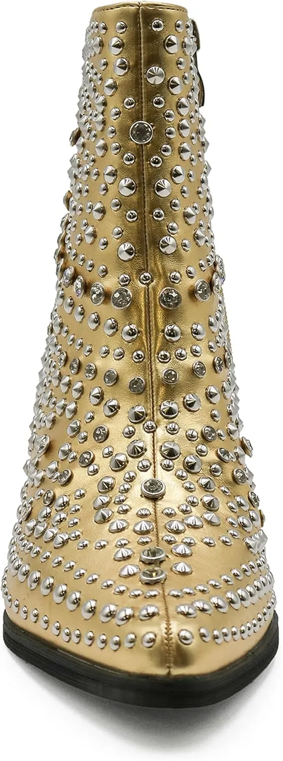 Women's Studded Ankle Boots Western Rhinestones Booties Cowgirl Boots Pointed Toe Boots Cowboy Boots