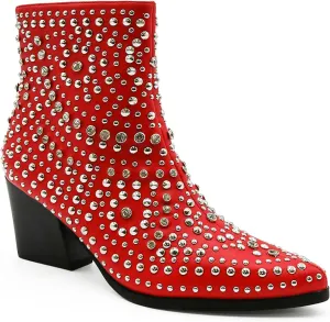 Women's Studded Ankle Boots Western Rhinestones Booties Cowgirl Boots Pointed Toe Boots Cowboy Boots
