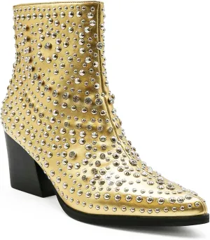 Women's Studded Ankle Boots Western Rhinestones Booties Cowgirl Boots Pointed Toe Boots Cowboy Boots