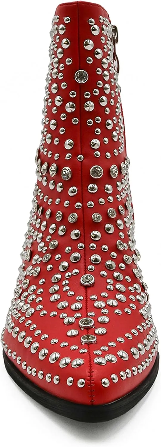 Women's Studded Ankle Boots Western Rhinestones Booties Cowgirl Boots Pointed Toe Boots Cowboy Boots