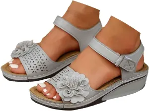 Women's Summer Sandals Open Toe Wedge Heel with Cut Out Details and Hook Loop Closure for Casual Outfits and