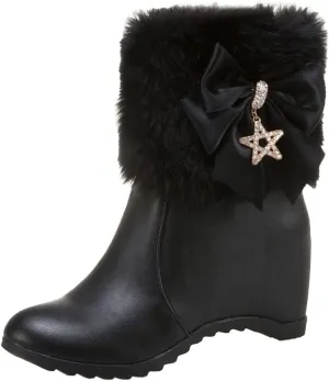 Women's Wedge Ankle Booties Side Zipper Outdoor Fur Lined Warm Winter Boots Comfortable Shoes for Women