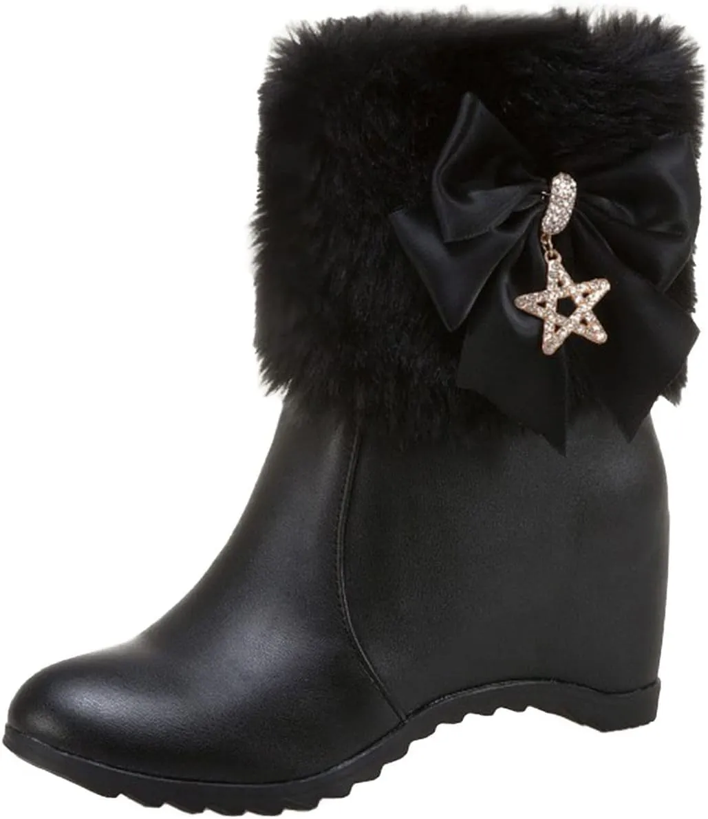 Women's Wedge Ankle Booties Side Zipper Outdoor Fur Lined Warm Winter Boots Comfortable Shoes for Women