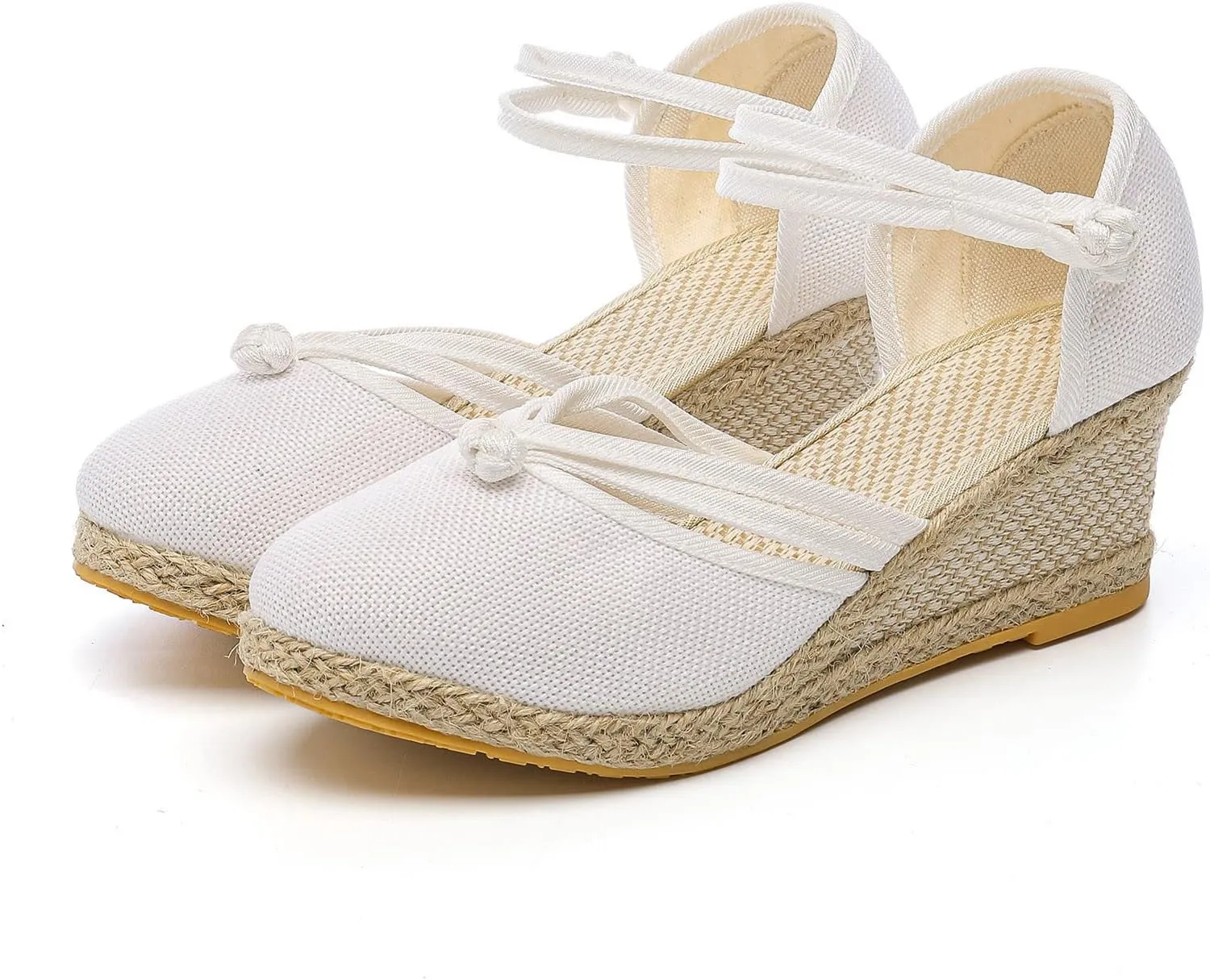 Women's Wedge Sandals Closed Toe Espadrille Sandals With Ankle Wrap Classic Summer Platform Sandals Dressy Canvas Sandals