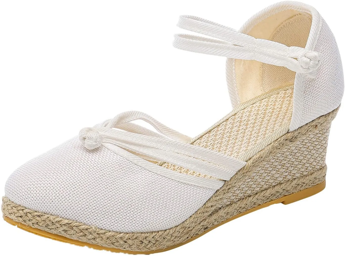 Women's Wedge Sandals Closed Toe Espadrille Sandals With Ankle Wrap Classic Summer Platform Sandals Dressy Canvas Sandals