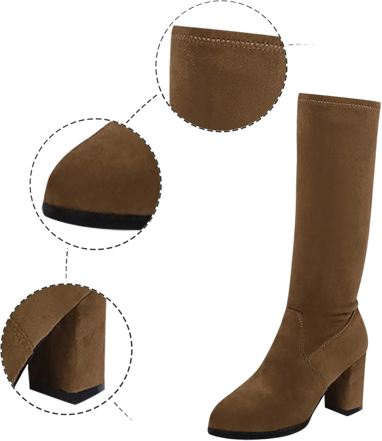 Women's Wide Calf Knee High Boots Low Stacked Heel Riding Boots Suede Western Booties Shoe for Girlfriend