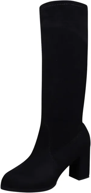 Women's Wide Calf Knee High Boots Low Stacked Heel Riding Boots Suede Western Booties Shoe for Girlfriend