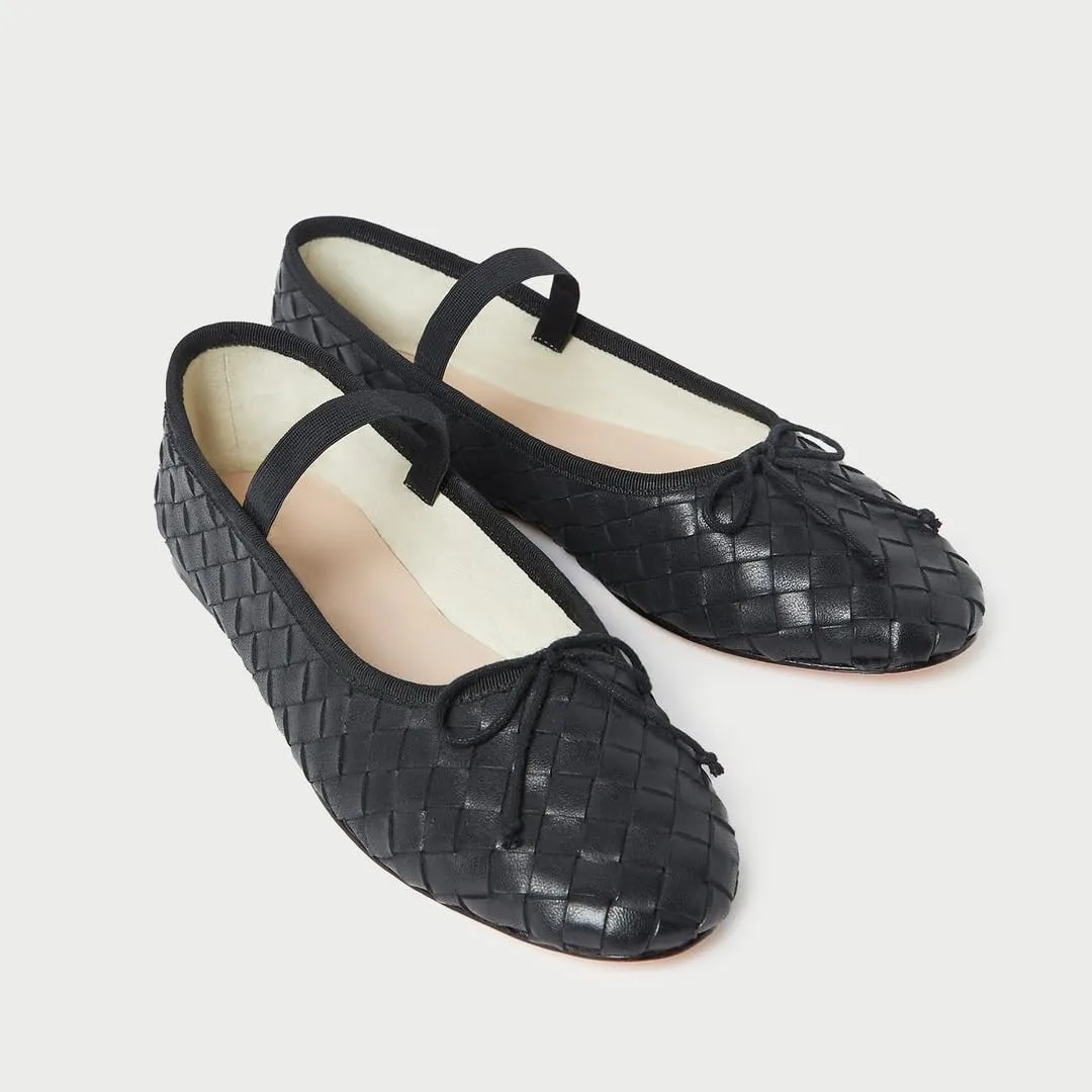 Womens Woven Ballet Flats with Bow Round Toe Slip on Mary Jane Flats Ladies Fashion Elastic Strap Ballerina Shoes