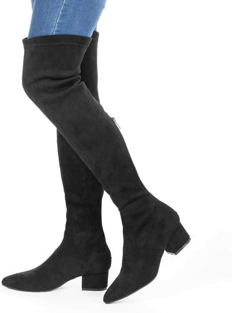 YANWENFANG Women Thigh High Over The Knee Boots Stretch Suede Chunky Heel