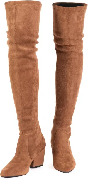 YANWENFANG Women Thigh High Over The Knee Boots Stretch Suede Chunky Heel