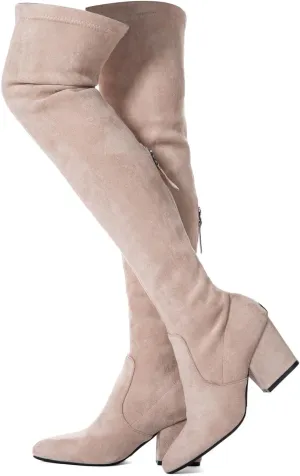 YANWENFANG Women Thigh High Over The Knee Boots Stretch Suede Chunky Heel