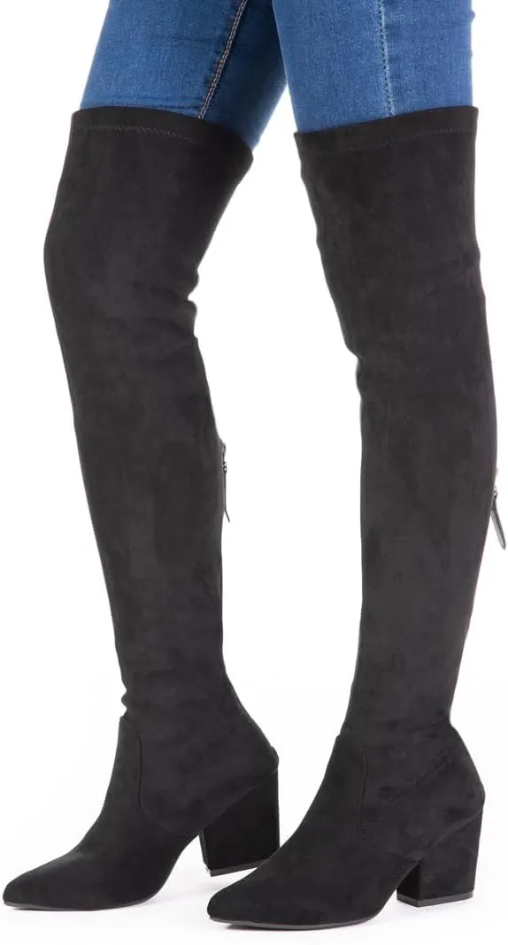 YANWENFANG Women Thigh High Over The Knee Boots Stretch Suede Chunky Heel