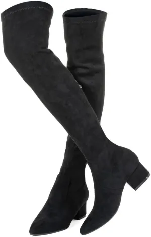 YANWENFANG Women Thigh High Over The Knee Boots Stretch Suede Chunky Heel