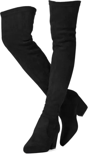 YANWENFANG Women Thigh High Over The Knee Boots Stretch Suede Chunky Heel