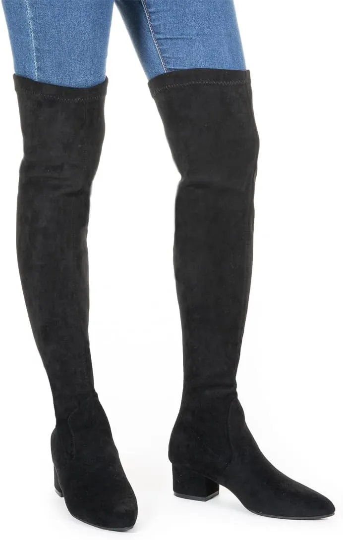 YANWENFANG Women Thigh High Over The Knee Boots Stretch Suede Chunky Heel