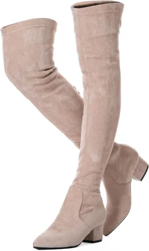 YANWENFANG Women Thigh High Over The Knee Boots Stretch Suede Chunky Heel
