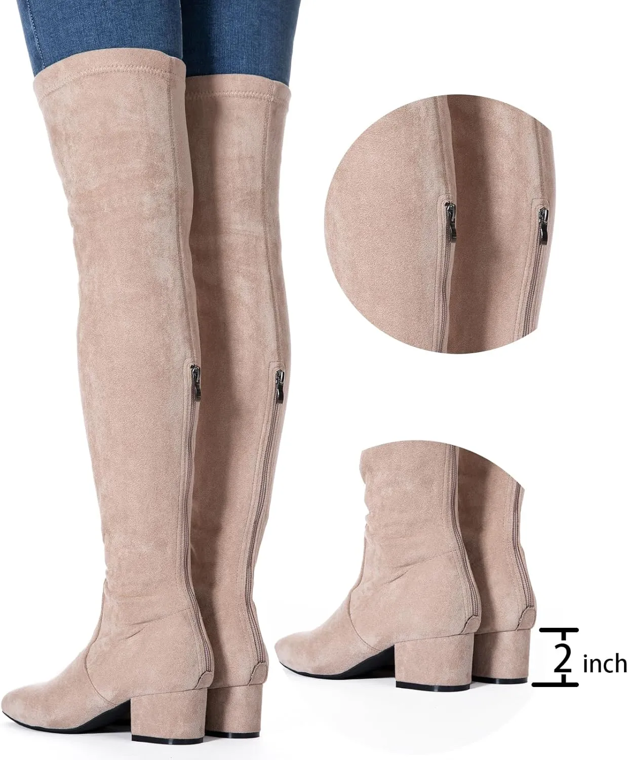 YANWENFANG Women Thigh High Over The Knee Boots Stretch Suede Chunky Heel