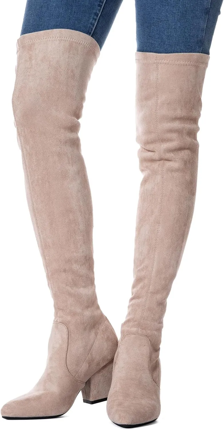 YANWENFANG Women Thigh High Over The Knee Boots Stretch Suede Chunky Heel