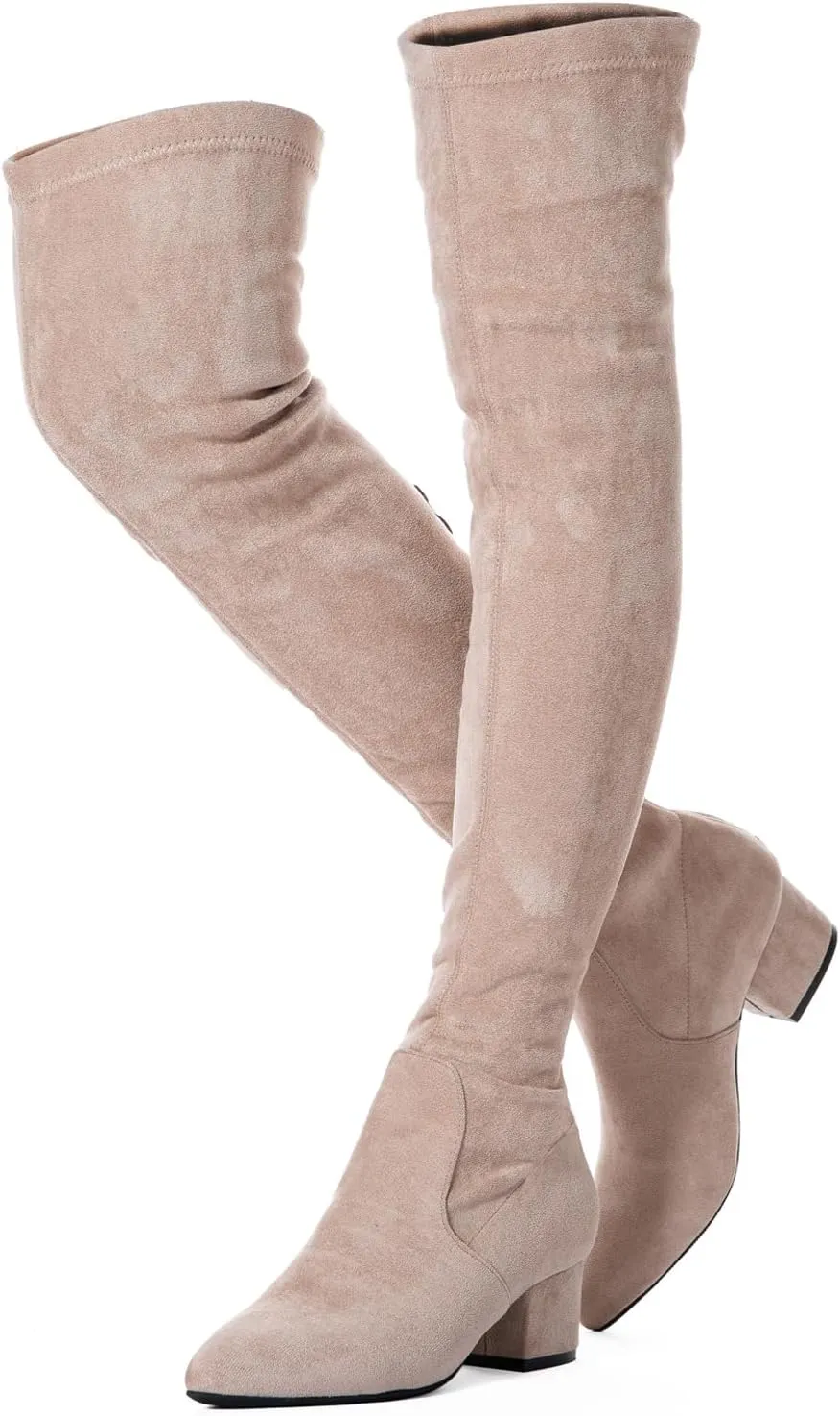 YANWENFANG Women Thigh High Over The Knee Boots Stretch Suede Chunky Heel