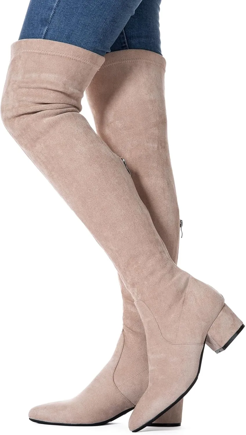 YANWENFANG Women Thigh High Over The Knee Boots Stretch Suede Chunky Heel
