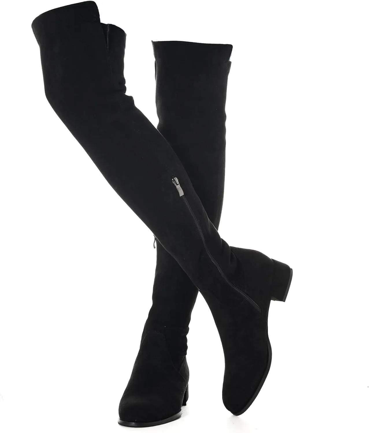 YANWENFANG Women Thigh High Over The Knee Boots Stretch Suede Flat heel