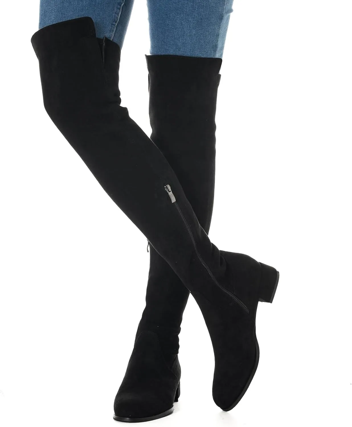 YANWENFANG Women Thigh High Over The Knee Boots Stretch Suede Flat heel