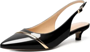 Zamikoo Women Slingback Pumps Kitten Heels Pointed Toe 1.5 Inches Retro Instep Gold Strap Patent Classic Dress Shoes US Size 5- Size 13