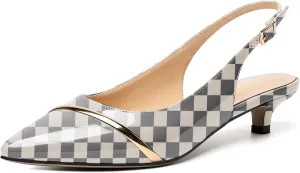 Zamikoo Women Slingback Pumps Kitten Heels Pointed Toe 1.5 Inches Retro Instep Gold Strap Patent Classic Dress Shoes US Size 5- Size 13