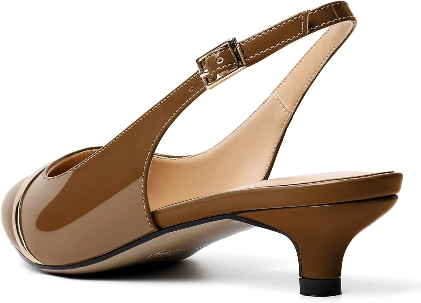 Zamikoo Women Slingback Pumps Kitten Heels Pointed Toe 1.5 Inches Retro Instep Gold Strap Patent Classic Dress Shoes US Size 5- Size 13